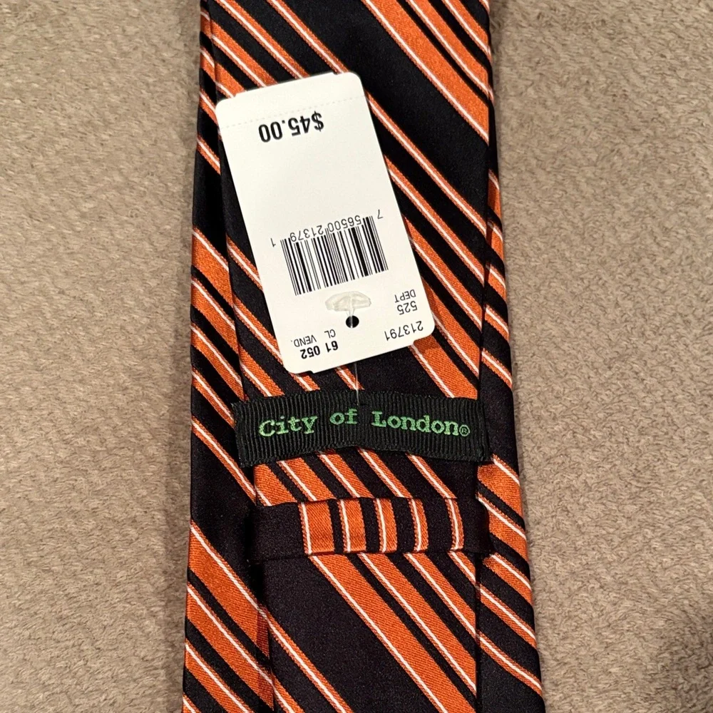 Men's Black and Orange Striped Tie